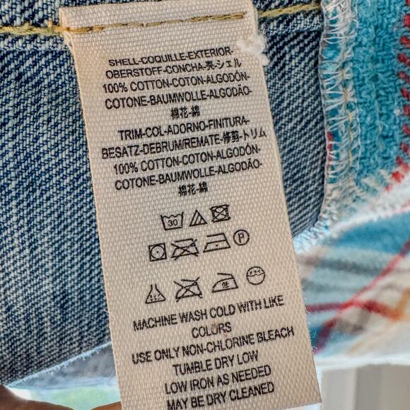 Free People Sirius Cotton Plaid-Contrast Mixed Denim Oversized Jacket, M/L - Picture 8 of 9